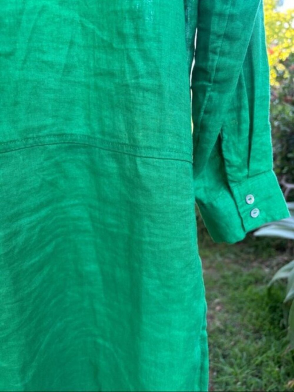 Tahari (M) Kelly Green 100% Linen Mini Shirt Dress or Beach Coverup - Picture 6 of 9